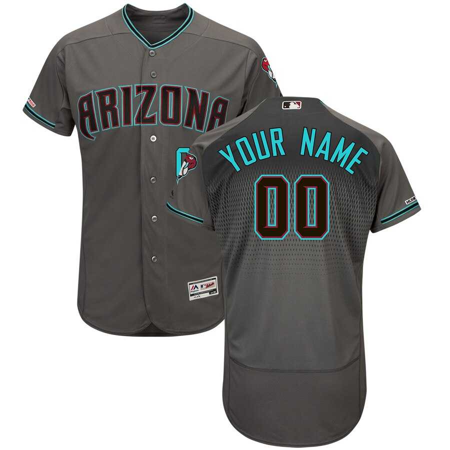 Arizona Diamondbacks Majestic Gray Teal Flex Base Customized Jersey,We sell and wholesale Arizona Diamondbacks Majestic Gray Teal Flex Base Customized Jersey on line form chian!